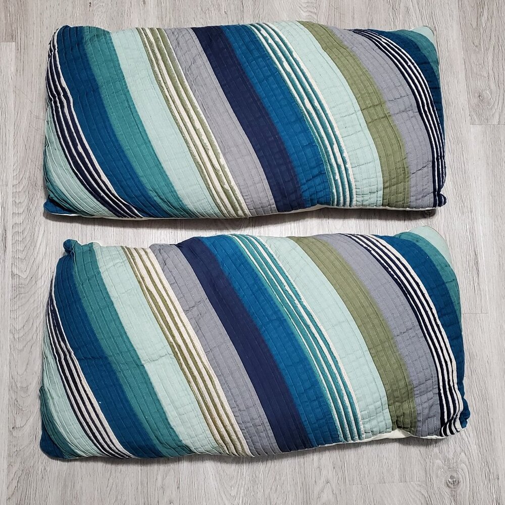 set of 2 lumbar throw pillows green/teal/blue/khaki stripe